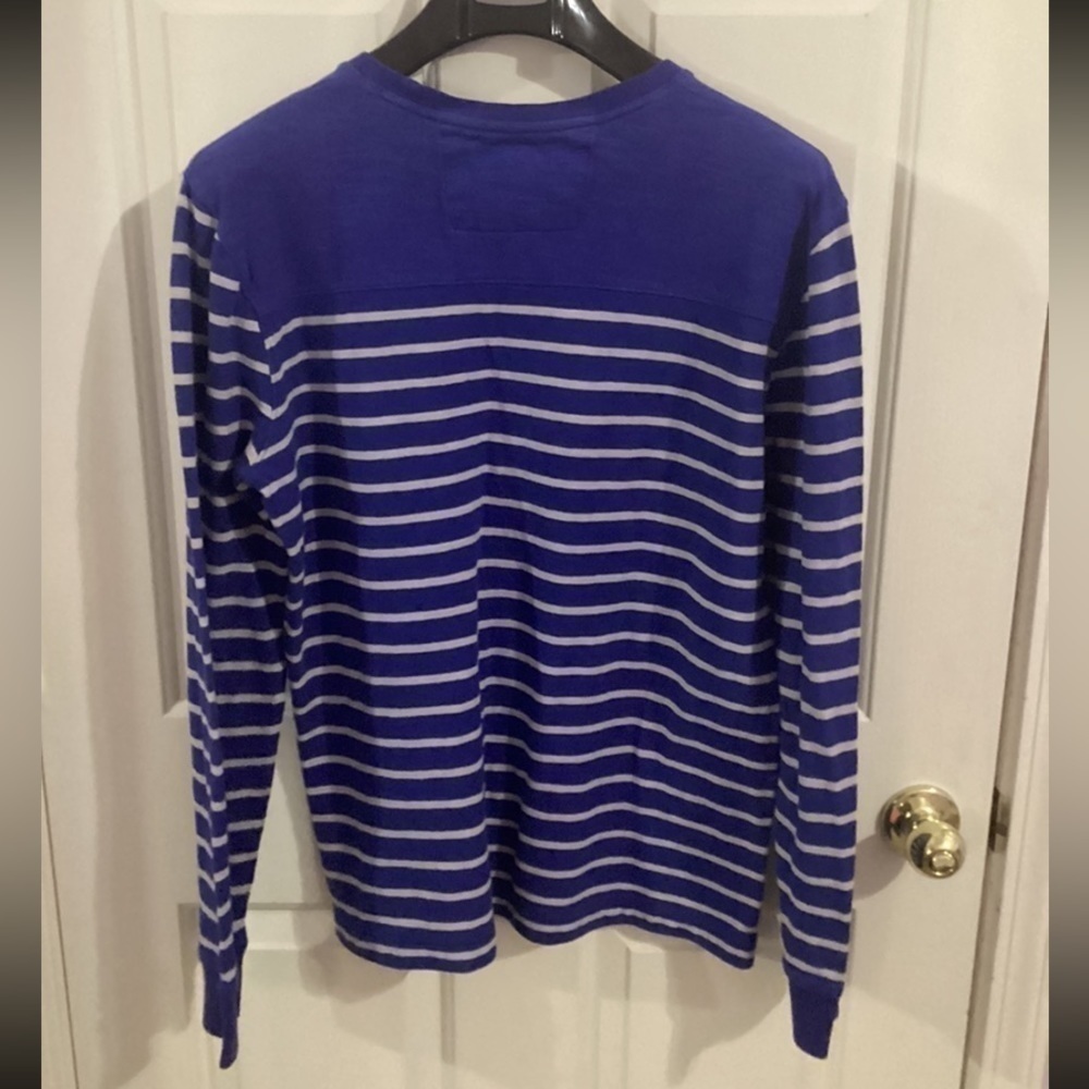 Banana Republic Men’s XL Tall Royal Blue Cream 100% Cotton Striped Sweater EUC - Picture 2 of 8